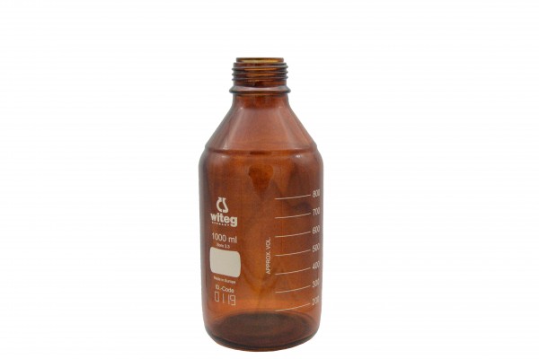 Laborflaschen mit Gewinde braun eingefärbt Borosilikatglas 3.3 witeg-Logo