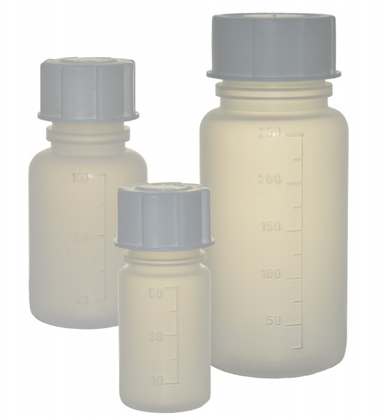 Wide neck bottles with screw cap, made of PP