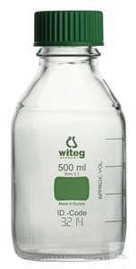 witeg Laborflaschen mit grüner Schraubkappe und grüner Graduierung Borosilikatglas 3.3
