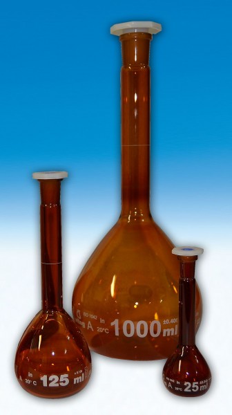 Volumetric flasks class A with ST amber stained white graduated USP without stopper