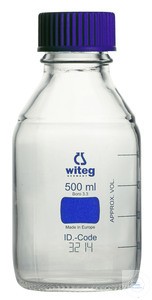 witeg Laborflaschen, mit blauer Schraubkappe und blauer Graduierung, Borosilikatglas 3.3, mit witeg-